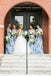 Scoop Ink Blue Print Bridesmaid Dress with Belt DMM93