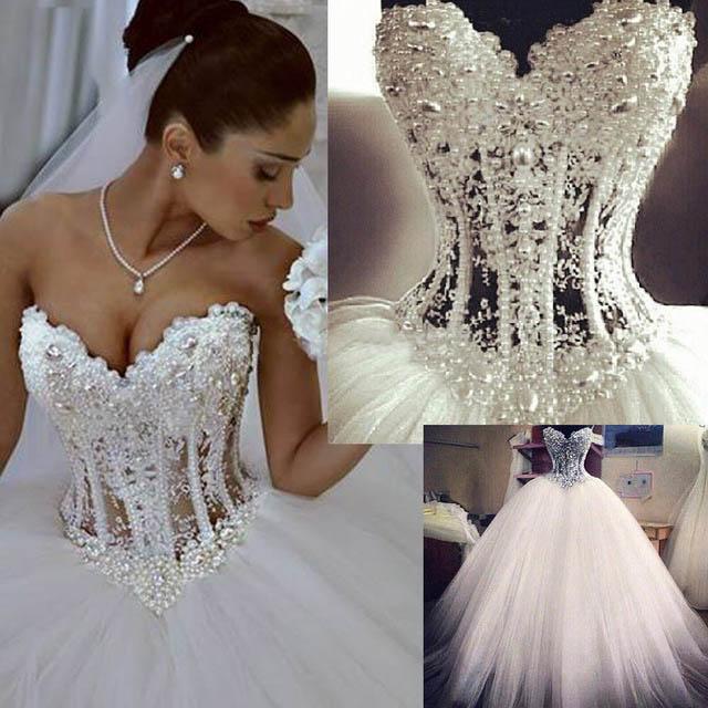 Princess Ball Gown White Sweetheart Strapless Beading Wedding Dress DM581