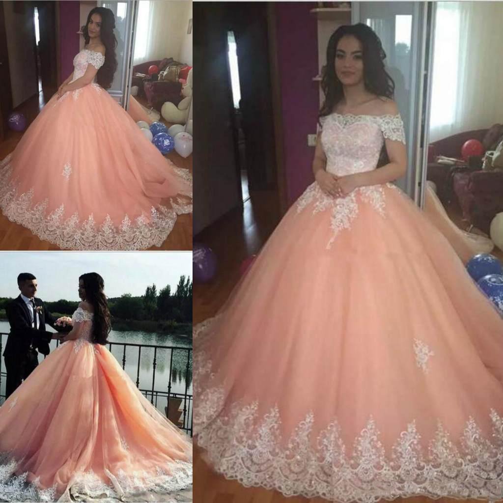 Off the Shoulder Lace Appliques Ball Gown Cheap Prom Dresses,Quinceanera Dresses DMH96