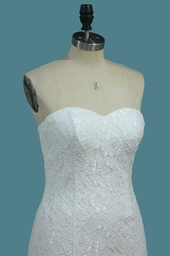 Charming Lace Mermaid Sweetheart Sweep Train Wedding Dresses DME72