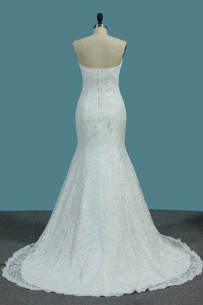 Charming Lace Mermaid Sweetheart Sweep Train Wedding Dresses DME72