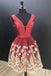 Charming A-Line V Neck Sleeveless Red Short Homecoming Dress With Lace Appliques DMD22