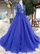 Royal Blue Tulle Long Sleeves Prom Dresses, Quinceanera Dresses DMK8