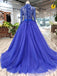 Royal Blue Tulle Long Sleeves Prom Dresses, Quinceanera Dresses DMK8