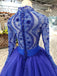 Royal Blue Tulle Long Sleeves Prom Dresses, Quinceanera Dresses DMK8