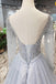Long Sleeves V Neck Tulle A Line Sequins Prom Dresses DMK10