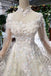 Tulle High Neck Long Sleeves Handmade Flowers Wedding Dresses DMK12