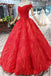 Red Quinceanera Dresses Off The Shoulder Lace Up Back Appliques Beads DMK14