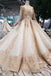 New Arrival Prom Dresses Long Sleeves Ball Gown Scoop With Applique Beads Lace Up Back DMK16