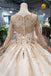 New Arrival Prom Dresses Long Sleeves Ball Gown Scoop With Applique Beads Lace Up Back DMK16