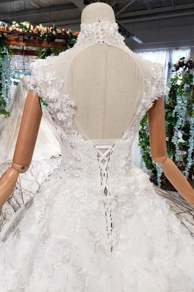 New Arrival Wedding Dresses Cap Sleeves Princess Ball Gown With Applique DMK19
