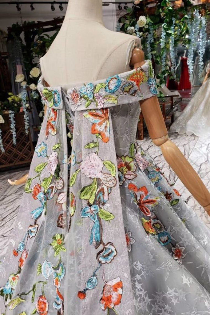 Princess Prom Dresses Off The Shoulder Lace Up Back Appliques Tulle DML18