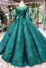 Scoop Long Sleeves Lace Up Back Green Prom Dresses DML21