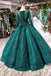 Scoop Long Sleeves Lace Up Back Green Prom Dresses DML21