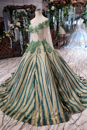 Elegant Scoop Long Sleeves Lace Up Back Sweep Train Prom Dresses DML22