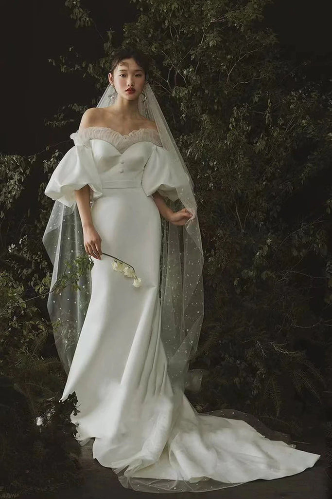 Off The Shoulder Satin Wedding Dresses, Fashion Long Mermaid Bridal Dresses DM1947