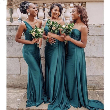 One Shoulder Silk Satin Mermaid Bridesmaid Dresses Wedding Party Bridesmaid Gowns DM1836