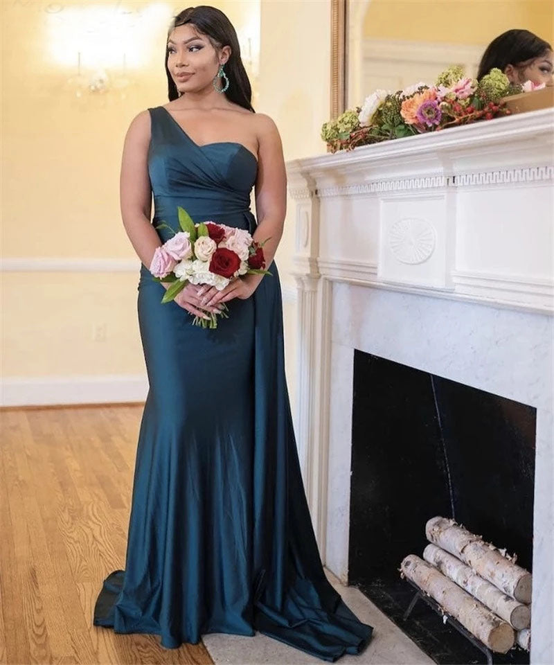 One Shoulder Silk Satin Mermaid Bridesmaid Dresses Wedding Party Bridesmaid Gowns DM1836