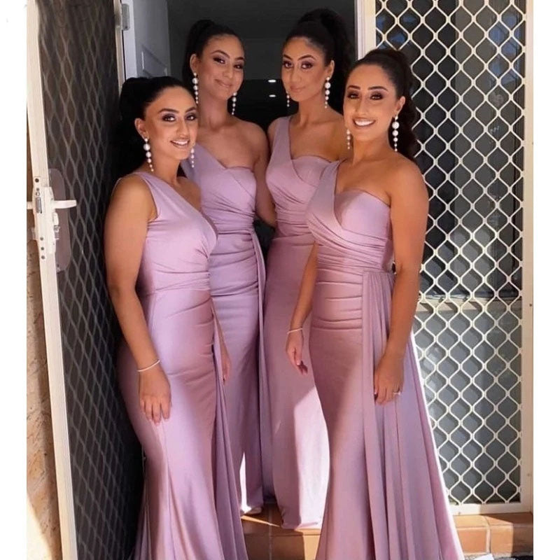 One Shoulder Silk Satin Mermaid Bridesmaid Dresses Wedding Party Bridesmaid Gowns DM1836