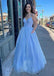 A-Line V Neck Long Floor-Length Sparkly Tulle Prom Dress With Pockets DM2006