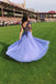 A Line Long SLeeves Blue Lace Appliques Prom Dresses DMP84