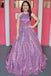 Purple Sequin Halter Backless A-Line Long Ball Gown Prom Dresses DM2025