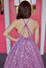 Purple Sequin Halter Backless A-Line Long Ball Gown Prom Dresses DM2025