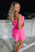 Hot Pink Strapless Tiered Short Homecoming Dresses, Tulle Back to School Dress DMHD10