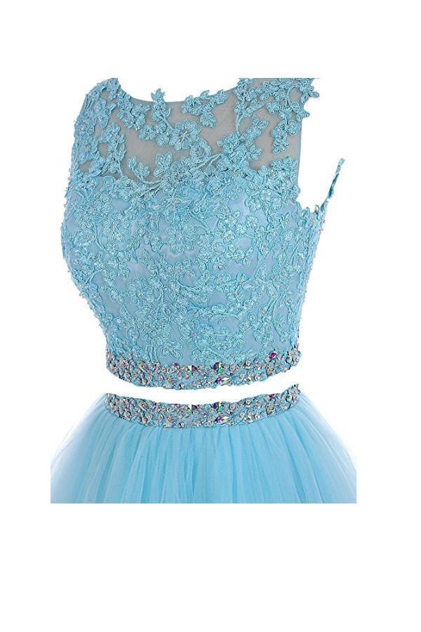 Two Pieces A Line Tulle Applique Short Homecoming/Prom Dresses With Beads DM341