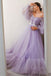 Lilac Tulle Long Sleeves Off the Shoulder Prom Dresses, Purple Formal Evening Dresses DMP027