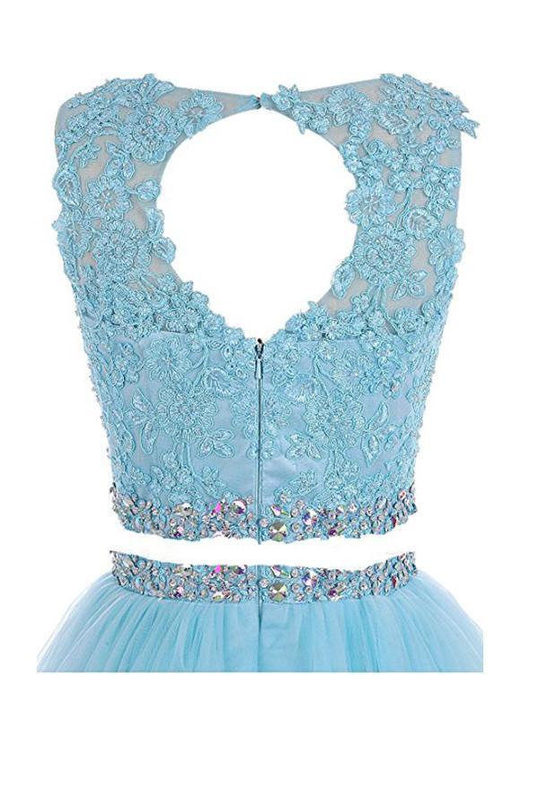 Two Pieces A Line Tulle Applique Short Homecoming/Prom Dresses With Beads DM341