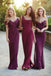 Burgundy Sheath Rushed Chiffon Long Bridesmaid Dresses Bridesmaid Gowns DM1838