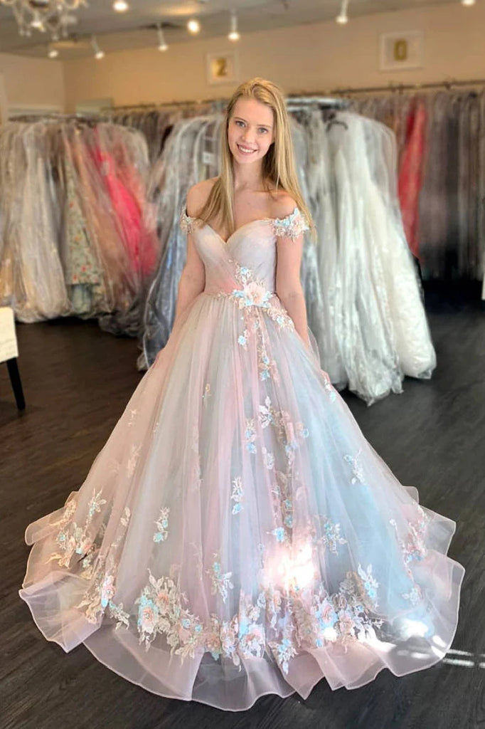 Unique Tulle Sweetheart Pink Blue Prom Dress, Princess Formal Gown DMP264