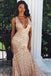 Charming Mermaid Backless Sequins Rose Gold Long Prom Dress DMK75