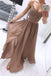 Chiffon A Line Spaghetti Straps Appliques Long Prom Dress With Slit DMS68