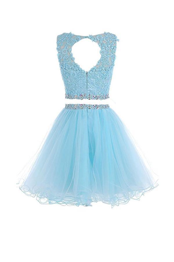 Two Pieces A Line Tulle Applique Short Homecoming/Prom Dresses With Beads DM341