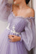 Lilac Tulle Long Sleeves Off the Shoulder Prom Dresses, Purple Formal Evening Dresses DMP027
