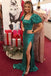 Emerald Green Sequin Square Neck Backless Mermaid Long Prom Dress DM2014
