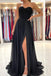 Modern Black Sweetheart Chiffon Long Prom Dresses Appliques With Split DMP153
