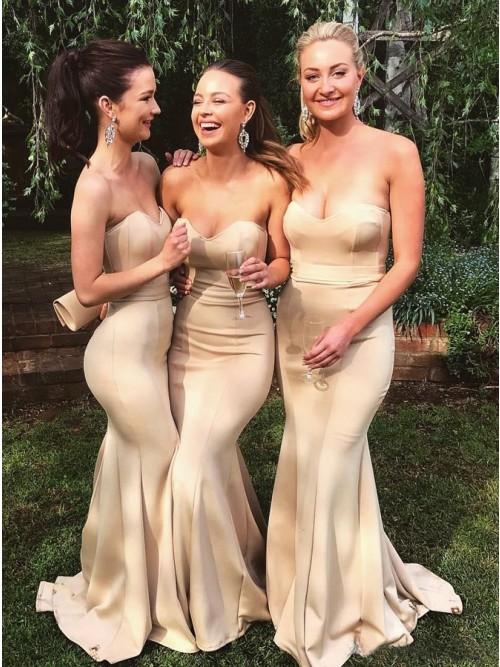 Mermaid Sweetheart Sweep Train Cheap Long Bridesmaid Dress DMR27