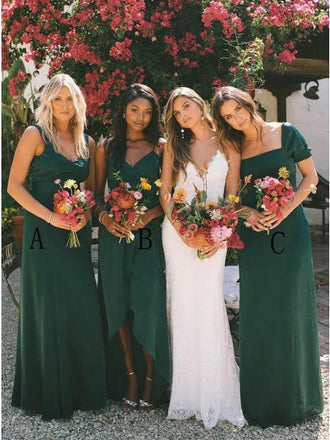 A-Line Dark Green Chiffon Long Cheap Bridesmaid Dresses DMS47