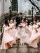 A Line Two Piece Short Sleeves Floor-Length Pink Bridesmaid Dress with Lace DMR89