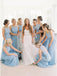 A-Line Round Neck Floor-Length Sky Blue Chiffon Bridesmaid Dress DMR90