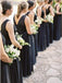 A-Line Round Neck Floor-Length Navy Blue Chiffon Bridesmaid Dress DMR93