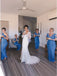 Sheath V-Neck Cold Shoulder Floor-Length Blue Ruched Bridesmaid Dress DMR32