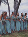 A-Line Cross Neck Backless Ankle-Length Blue Keyhole Chiffon Bridesmaid Dress DMR31