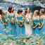 A-Line Off-the-Shoulder Sky Blue Chiffon Long Bridesmaid Dresses DMG60