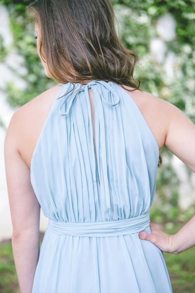 Best A Line Floor-Length Split Blue Chiffon Sleeveless Bridesmaid Dress DM935