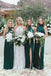 Sheath High Neck Floor-Length Dark Green Long Bridesmaid Dress with Split DMR91