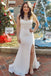 White Sequin V Neck Mermaid Long Prom Dress Evening Dresses DM2028